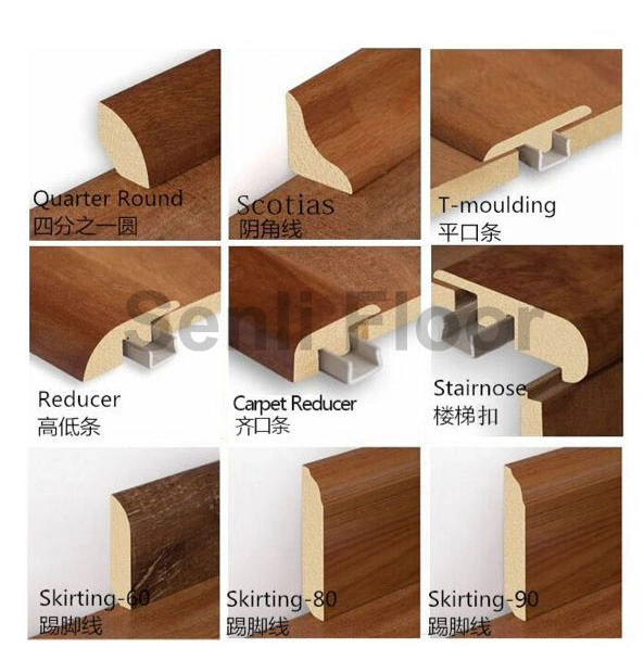 Plastic/Fiberboard/Wood/PVC/WPC/MDF/Solid/Vinyl/Laminate T-Mold/Reducer/Quarter Round/Stair Nosing/Skirting Board Wall/Spc Flooring