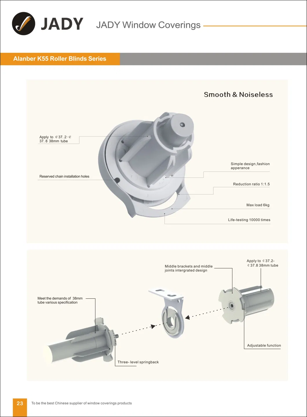 38mm/43mm Noiseless Heavy Duty Clutch Roller Blinds Accessories /Manual Roller Shutter Components